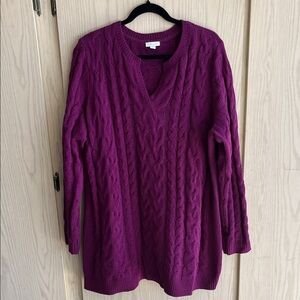 J. Jill Deep Purple V-Neck Cable Knit Sweater